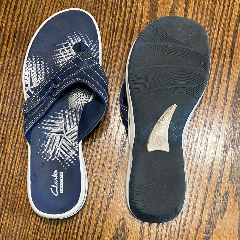 Clarks Blue and White Patterned Sandals